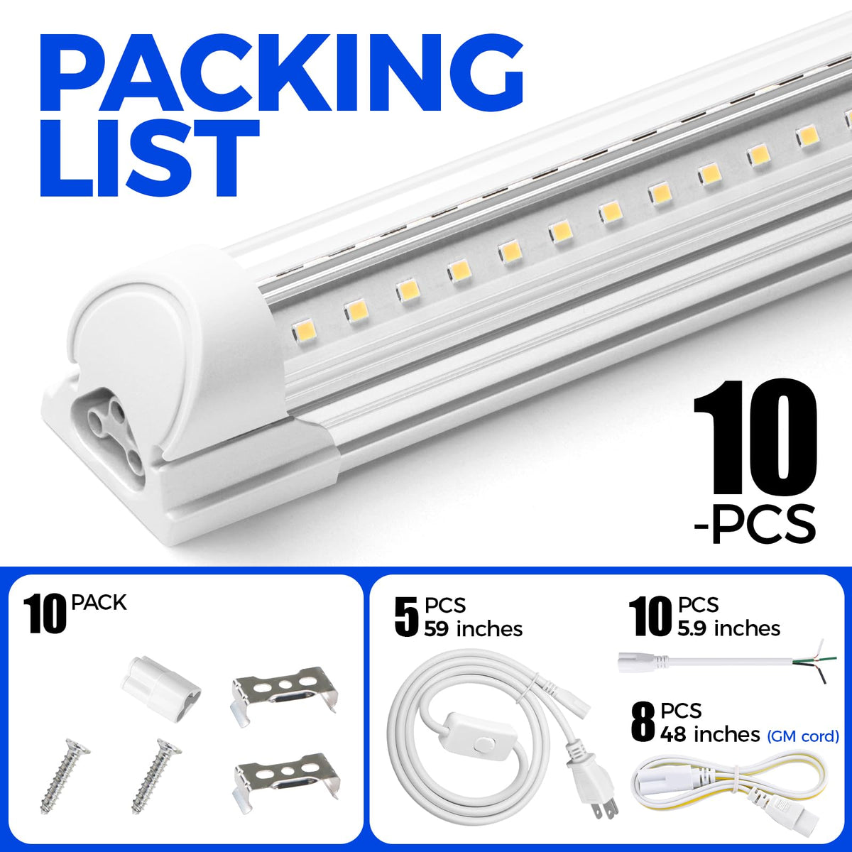 T8 LED Shop Lights 4FT (5000K / 4ft-10 Packs)
