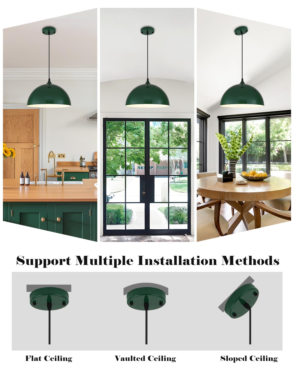Green Pendant Lights Kitchen Island 2 Pack (Green+White / 14"x2)