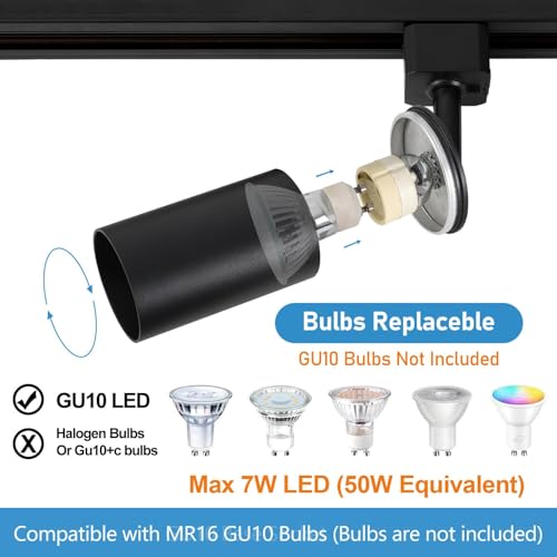 6 Light LED Track Lighting Kit with 6.6FT H Track Lighting Rails & Floating Canopy Connector (Black / 6 Lights)