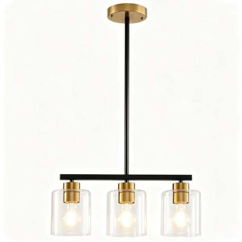 3 Light Kitchen Island Lighting (Black Gold & Clear Glass / 3 Light)