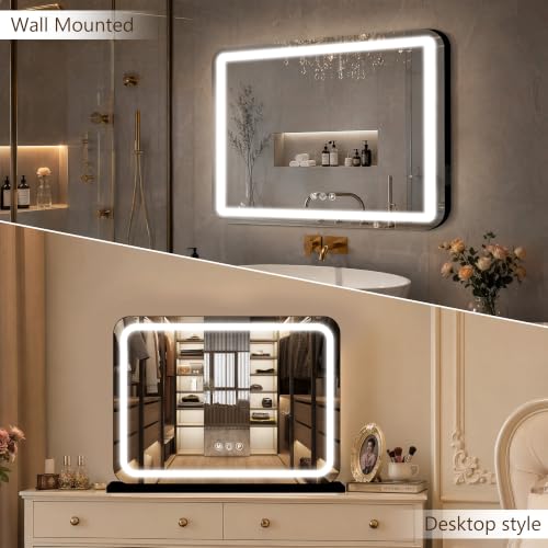 23"x18" Black Vanity Mirror with Lights (Black / 23"L x 18"W)
