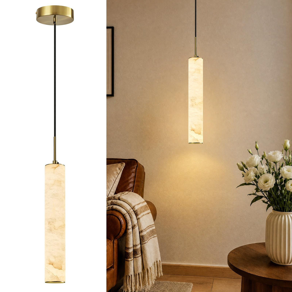 Gold Alabaster Kitchen Island Pendant Lights (Gold-WarmLight / 13.9in-1Pack)