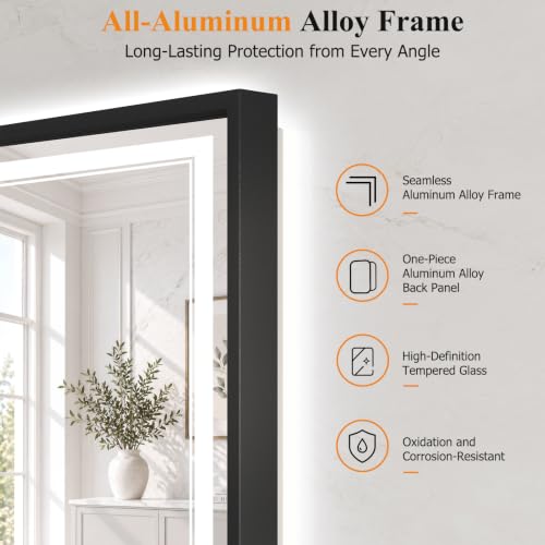 36"x55" LED Bathroom Mirror with Lights (Black / 55"L x 36"W)
