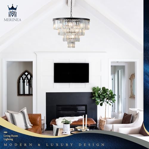 Black Crystal Chandeliers 12 Lights 24" Luxury Round Chandelier (Black / Medium-24”)
