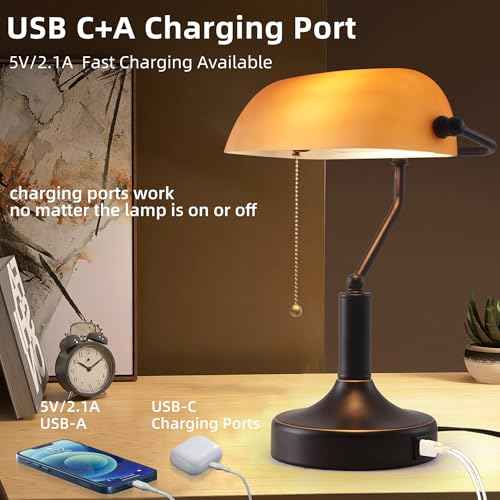 Vintage Bankers Desk Lamp with Pull Chain Switch (Amber)