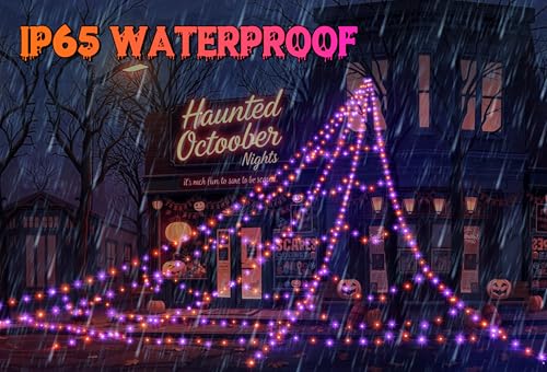 Halloween Spider Web Lights Spider Webs Halloween Decorations Outdoor with 59" Large Spider & 3.53oz Stretch Cobweb 16.4Ft Light Up Giant Spider Web with 8 Modes & Timer