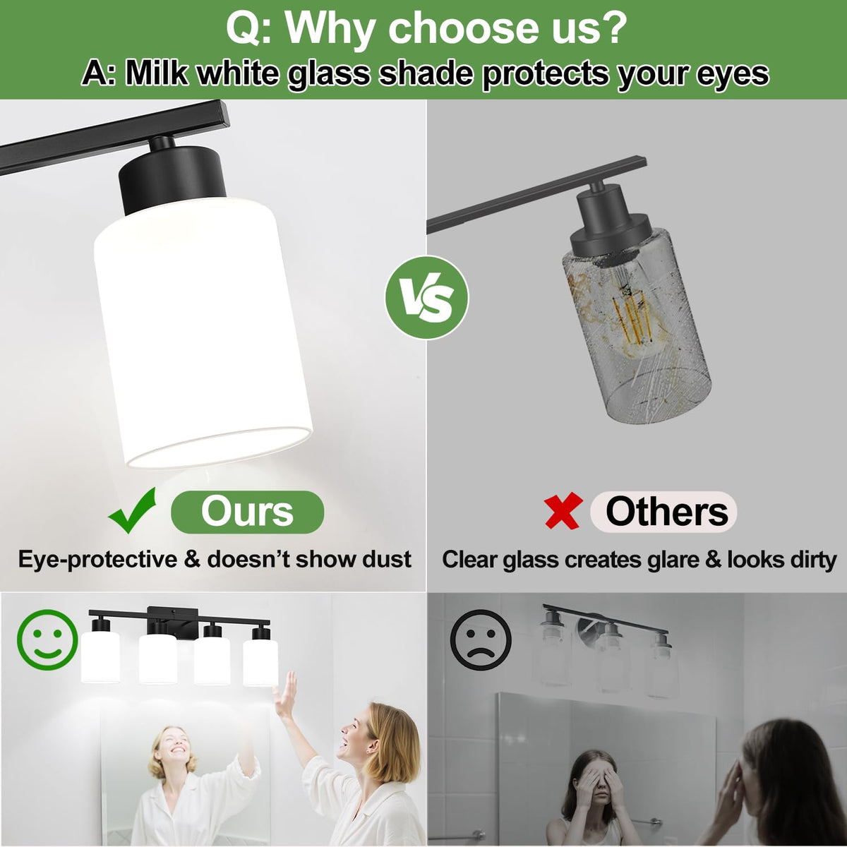 4 Light Bathroom Vanity Light Fixture (Matte Black & Milk Glass / 4-light)
