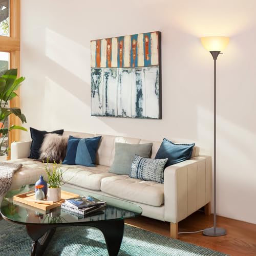 Floor Lamp LED Standing Lamps with White Plastic Shade (Brown)