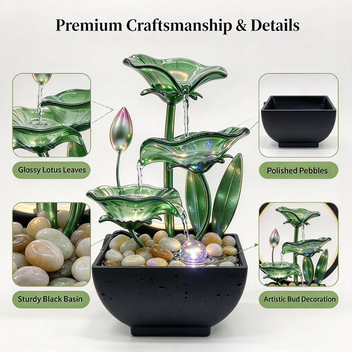 Tabletop Water Fountain (Green / H-24cm)