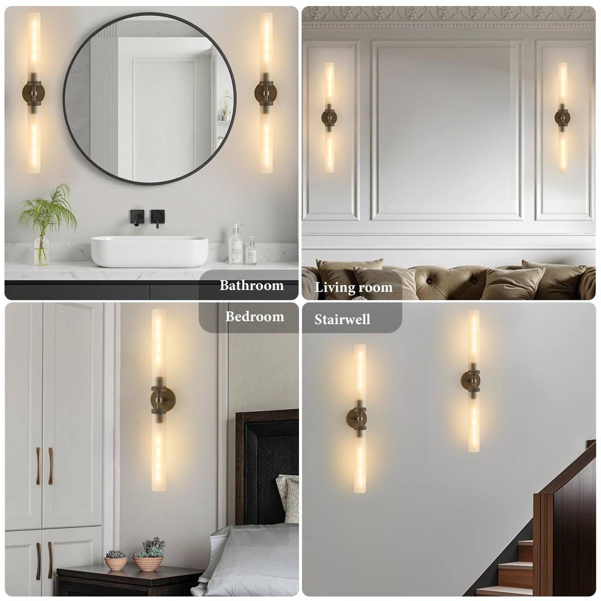 Antique Brass Bathroom Wall Sconce (Antique Brass-Frosted Glas / 2 Pack)