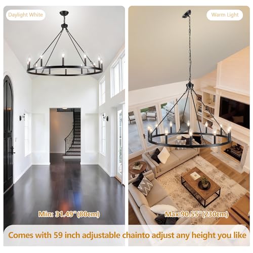 Black Wagon Wheel Chandelier 38 inch (Black-12 lights)