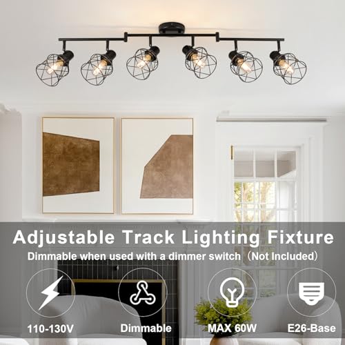 Track Lighting Kit 6 Way Ceiling Spotlight (Black / 6-Light-Cage)