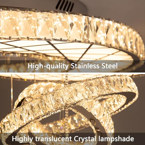 Crystal Glam Chandelier LED Ceiling Light Dining Bedroom Interior Lighting Fixtures Remote Dimmable Ceiling Chandeliers 24 Inches Silver Light (24 inch / Silver)