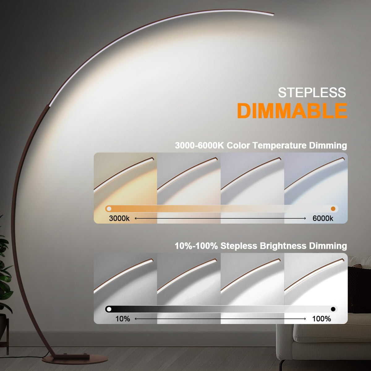 Dimmable LED Floor Lamp with 3 Color Temperatures (Brown–67"–300" Ultra-Wide Coverage)