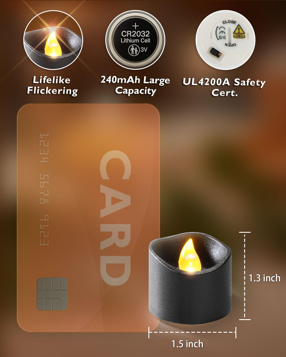 Black Flameless Battery Tea Light Candles - 12 Pack