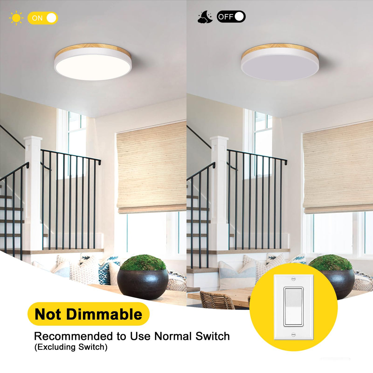 Modern Wood White Flush Mount Ceiling Light 11.81 Inch (White- Non-dimmable / 11.81 Inch)