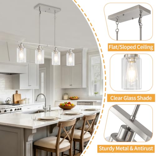 Brushed Nickel Linear Chandelier Over Table (4-Light Clear Nickel)