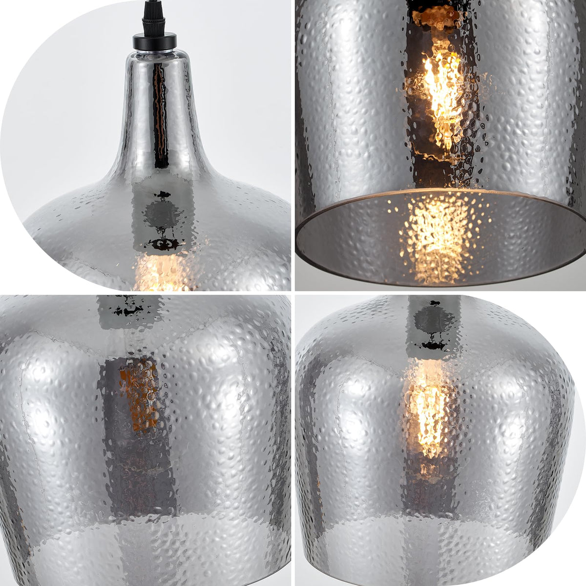 10” Large Hammered Glass Pendant Light Modern Smoky Black Dome Pendant Lighting Fixtures for Kitchen Island Dining Room Hallway (Smoky Black-Hammered)