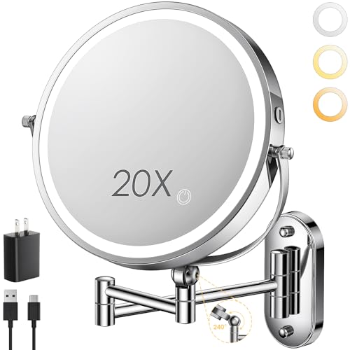 9" Wall Mounted Lighted Makeup Mirror (20x-chrome)