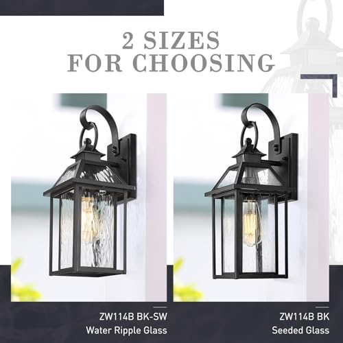 Exterior Wall Porch Light (Black - Water Ripple Glass / 16.3 Inch - No Function)
