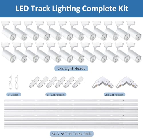 Plug in J&L Type LED Track Lighting Kits Dimmable Adjustable Angle Heads