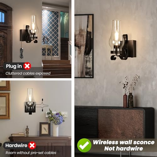 Battery Operated Wall Sconces (Black / Battery Operated)