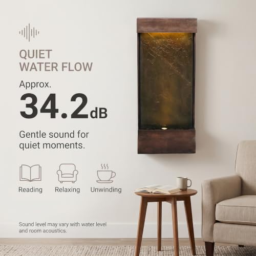 32.3 in Tall Modern Wall Fountain Indoor Outdoor LED Resin Copper (32.3"h Cooper)