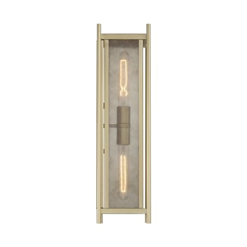 5-3805-344 Jacobs Mid-Century Modern Clear Mica Glass Rectangular Outdoor Wall Lantern, 2-Light 120 Total Watts, 22" H x 6" W, Serene Brass (22" Height / Serene Brass)