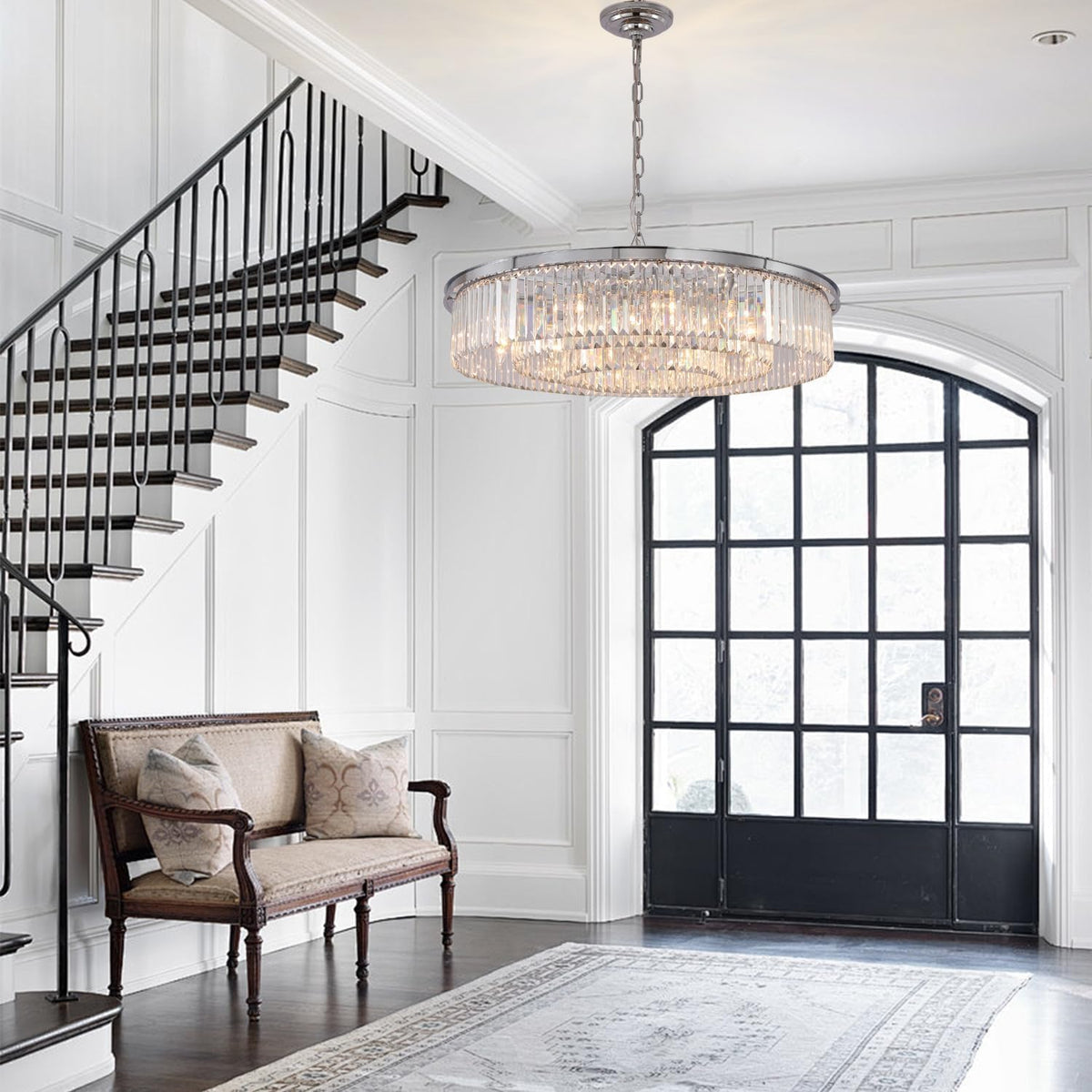 Modern 12 Light Crystal Chandelier (Chrome / 31 Inch)