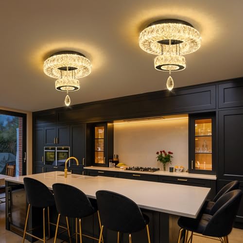 Modern Chandelier Bedroom Light Indoor LED Dimmable Lights Ceiling Chandeliers for Dining Room Kitchen Entryway Black 20W LEDs Fixtures 1600 Lumens (Black / W12")