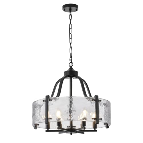 Gold Water Ripple Hammered Glass Drum Chandelier