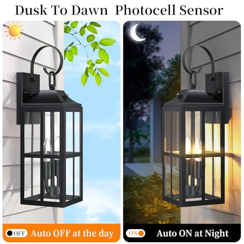 2 Pack 19" Large Outside Modern Wall Sconce Light Fixture Dusk to Dawn (Black-DTD-2)