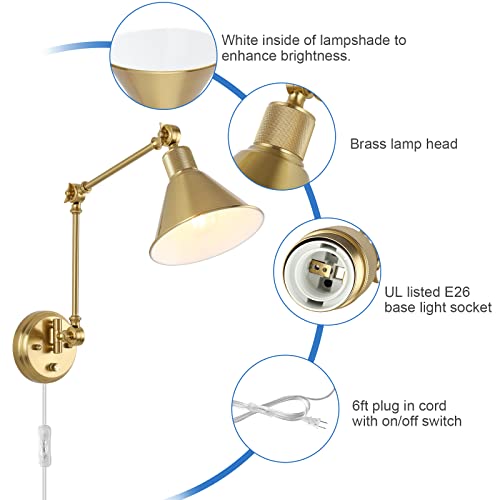 Wall Sconces Plug in (Gold / 2 Pack- (Switch))