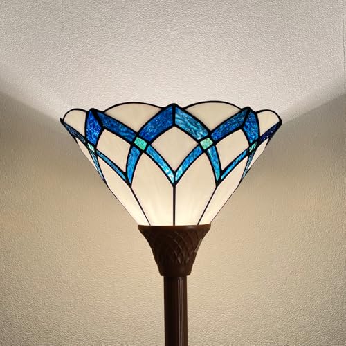 Tiffany Lamp Cream Blue Romantic Stained Glass Torchiere Floor Lamp