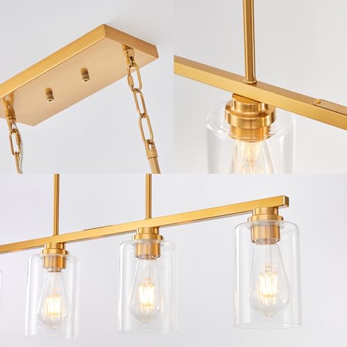 Island Light for Kitchen (Brushed Gold / 4 Light + Clear Glass)