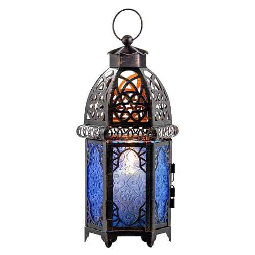 Vintage Candle Lantern (Large / Blue - 12.8''h)