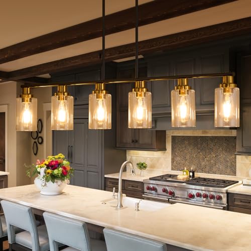 Island Light for Kitchen (6-Light / Black & Gold)