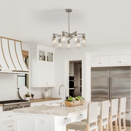9 Light Brushed Nickel Modern Farmhouse Industrial Chandelier (Nickel / 9-Lights/D29.5 '')