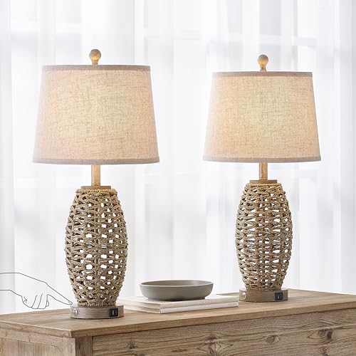 27” Natural Rattan Table Lamps Set of 2