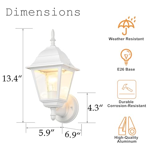 Outdoor Wall Lantern 2 Pack White Outside Porch Light (White / Standard Version)