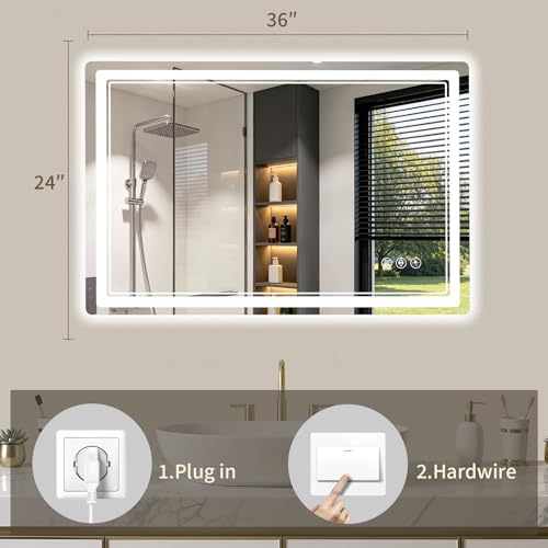 24"x36" LED Bathroom Mirror with Lights (36"L x 24"W)