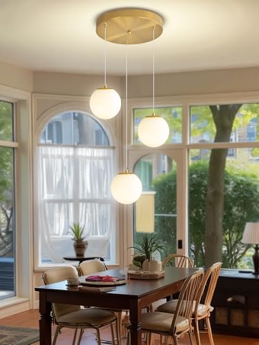 3 Light White Globe Pendant Light Modern Bubble Chandelier Gold Pendant Chandelier for Dining Room Kitchen Island Foyer Hallway (Gold-White / Globe 3-Light)