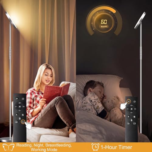 Floor Lamp Upgraded 40W 4000LM Super Bright Torchiere LED Floor Lamps for Living Room (Brushed Nickel)