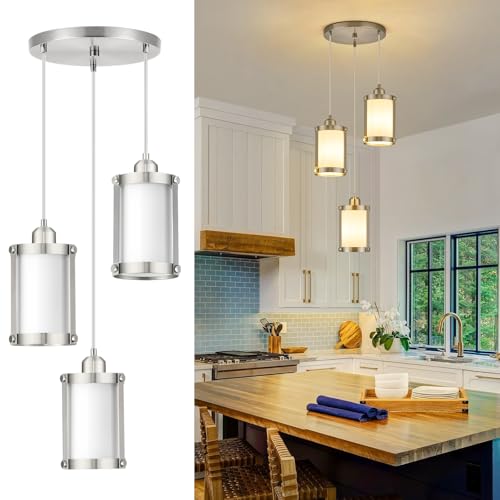 Brushed Nickel 3 (Nickel + Milk Glass / 3-Light Ceiling Chandelier)
