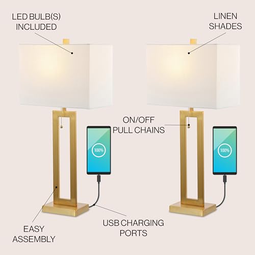 Sabrina 28.5" Metal USB Industrial Lamp (Brass Gold)