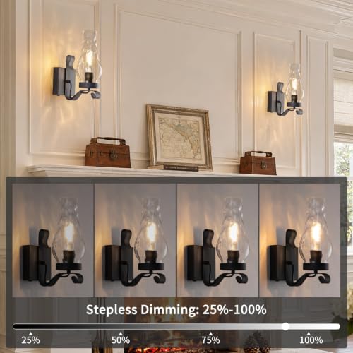 Vintage Battery Operated Wall Sconces Set of 2 (Water Ripple Black / Battery Operated)