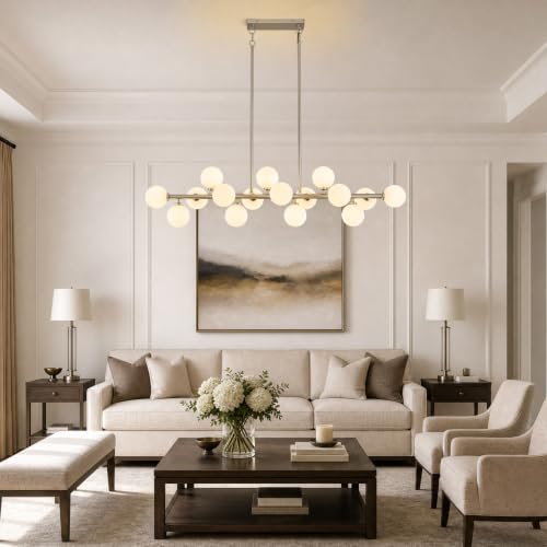 55" Mid Century Modern Glass Globe Sputnik Chandelier with White Bubble (Nickel + White / 55 Inch)
