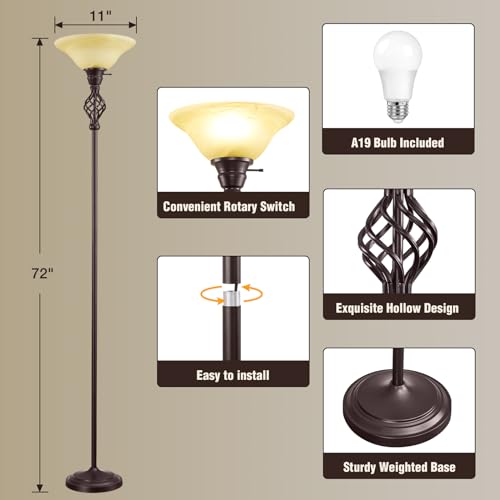 Torchiere Floor Lamp for Living Room (Brown, Yellow)