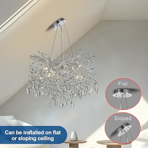 Modern Crystal Tree Branches Chandelier (Silver / Round 23.5")