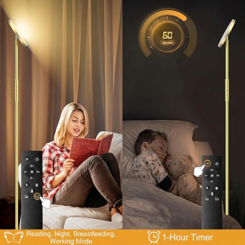 Floor Lamp Upgraded 40W 4000LM Super Bright Torchiere LED Floor Lamps for Living Room (40W Brushed Gold)